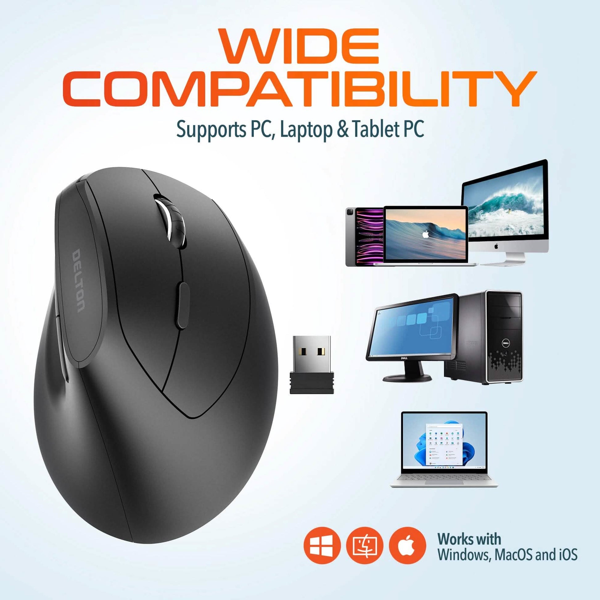Delton S12Pro Ergonomic Wireless Mouse Vertical Computer Mouse Wireless with Auto Pair USB Dongle DailySale