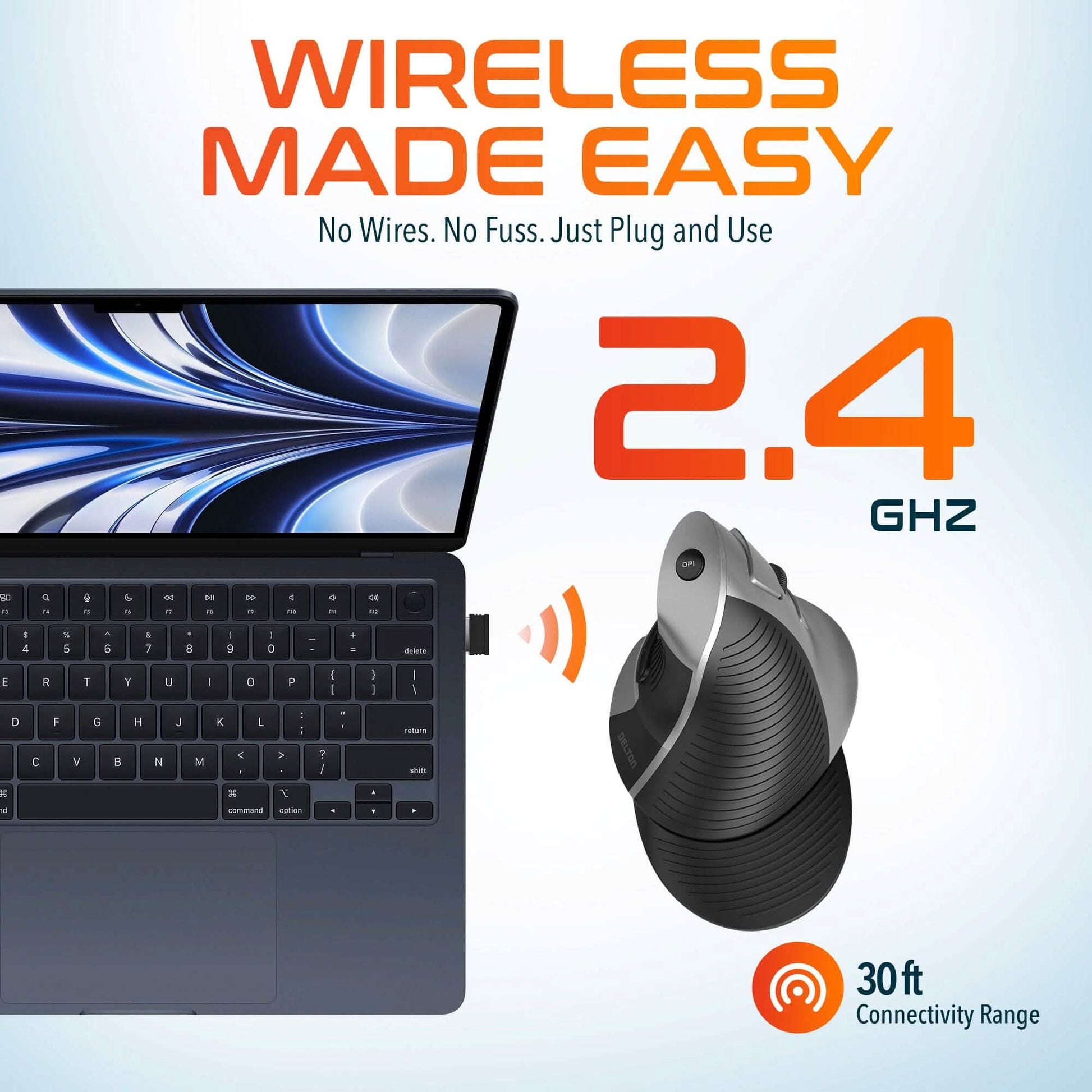 Delton S22 Ergonomic Vertical Wireless Mouse with USB Dongle Right Handed Computer Pointing Device DailySale