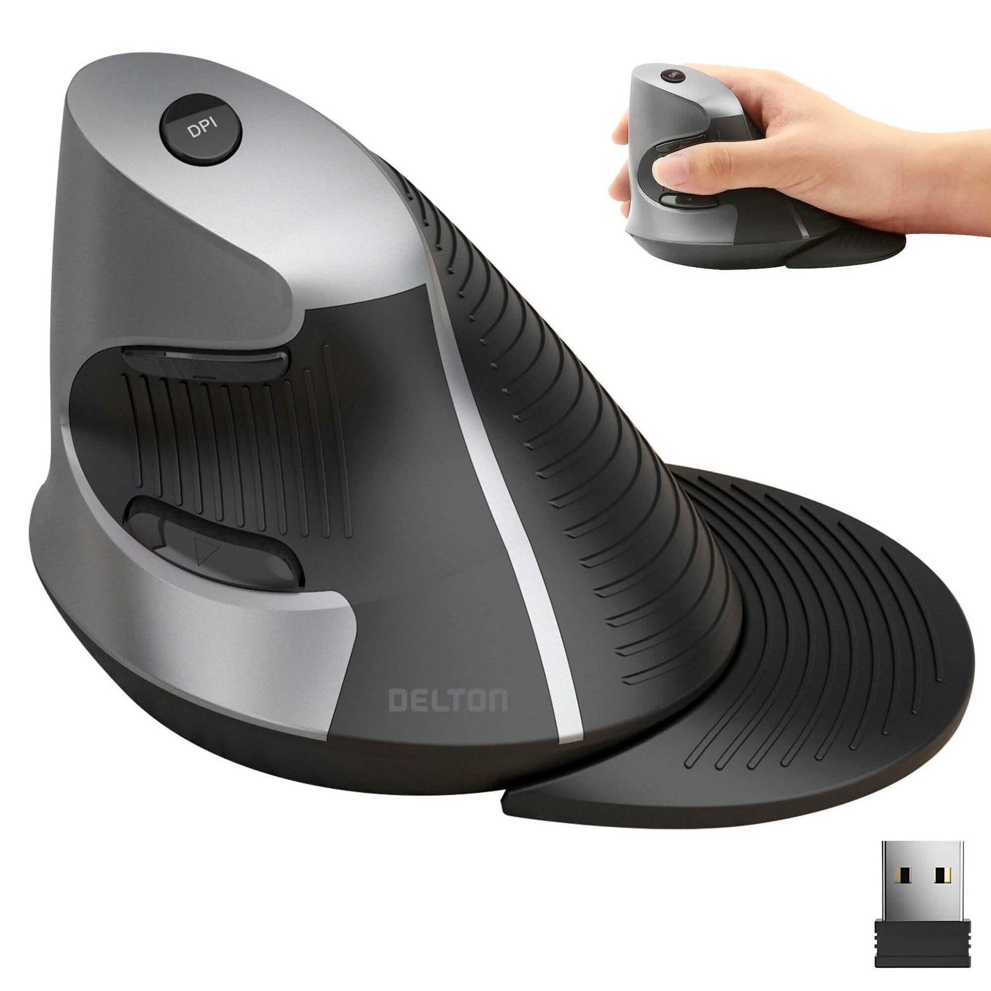 Delton S22 Ergonomic Vertical Wireless Mouse with USB Dongle Right Handed Computer Pointing Device DailySale