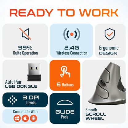 Delton S22 Ergonomic Vertical Wireless Mouse with USB Dongle Right Handed Computer Pointing Device DailySale