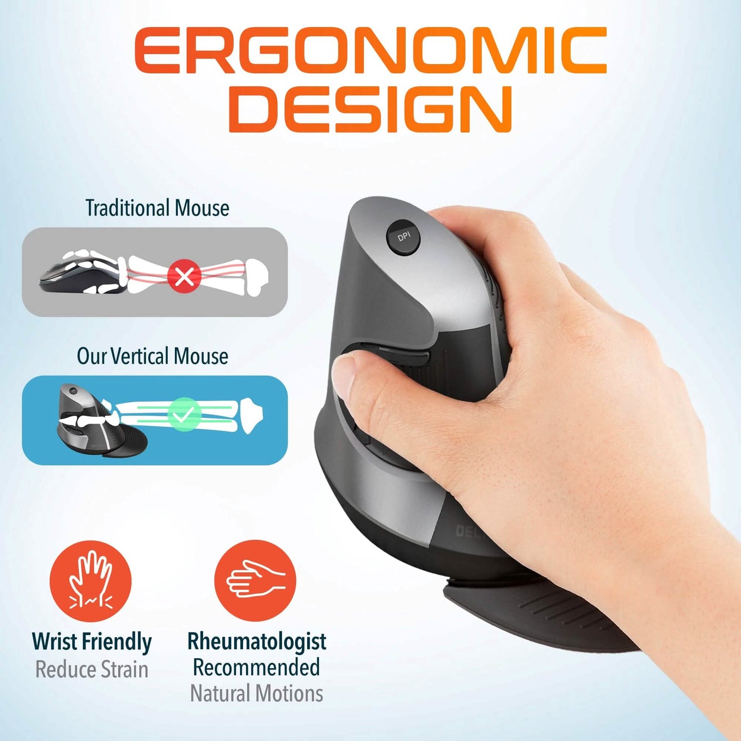 Delton S22 Ergonomic Vertical Wireless Mouse with USB Dongle Right Handed Computer Pointing Device DailySale