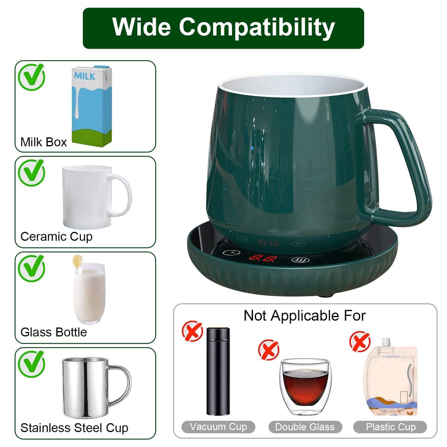 Desktop Electric Cup Warmer Auto Off Over Heating Protection Smart Timer Setting DailySale