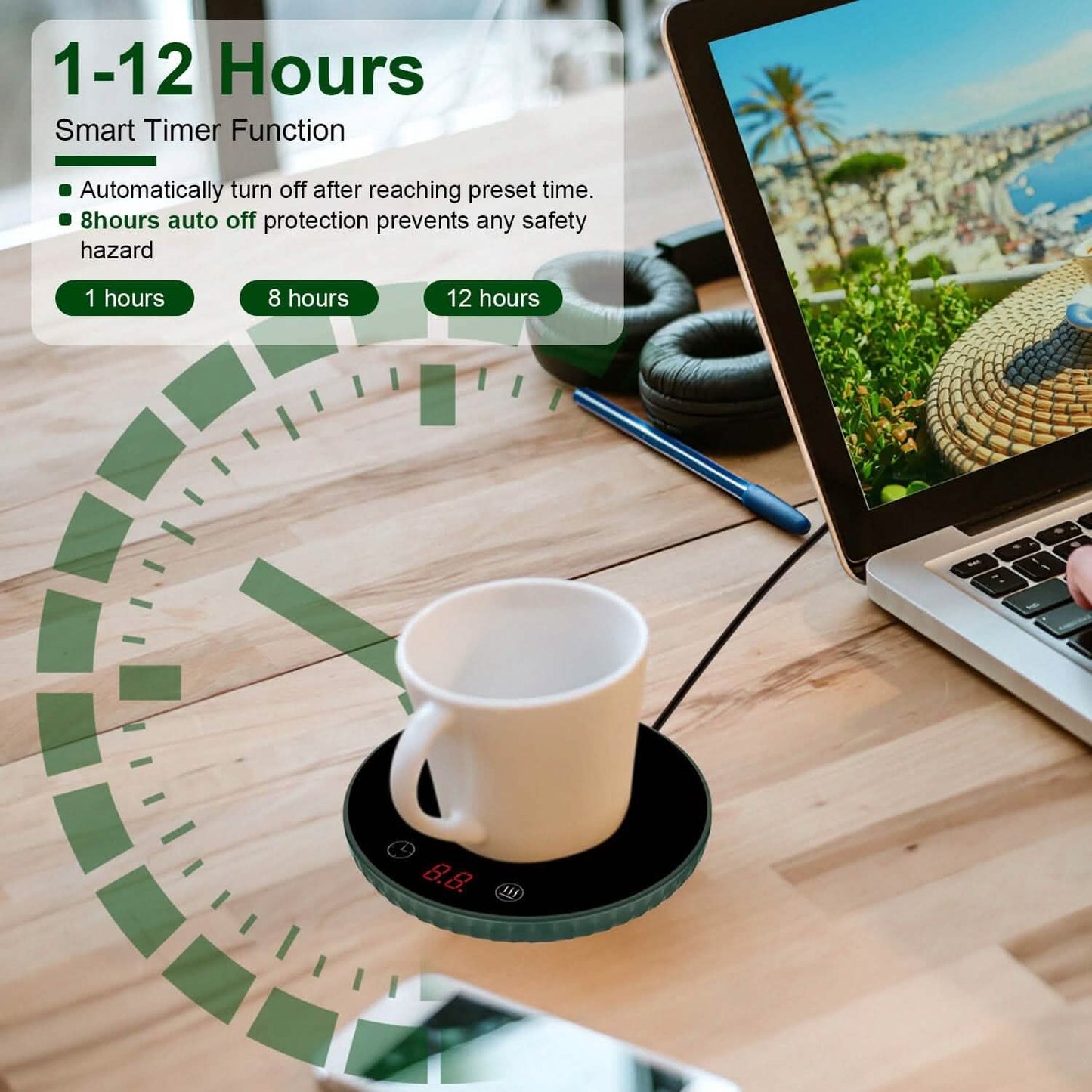 Desktop Electric Cup Warmer Auto Off Over Heating Protection Smart Timer Setting DailySale