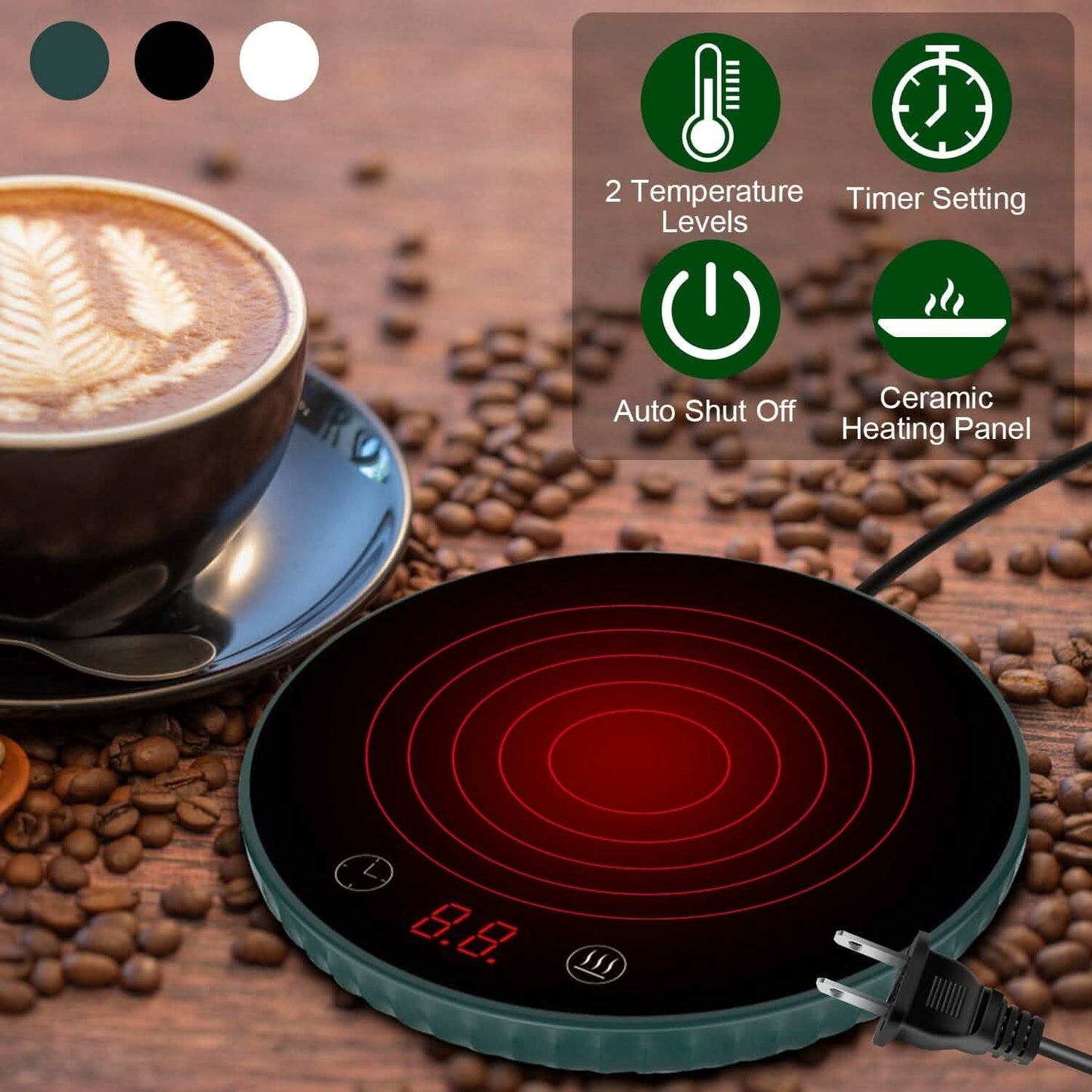Desktop Electric Cup Warmer Auto Off Over Heating Protection Smart Timer Setting DailySale