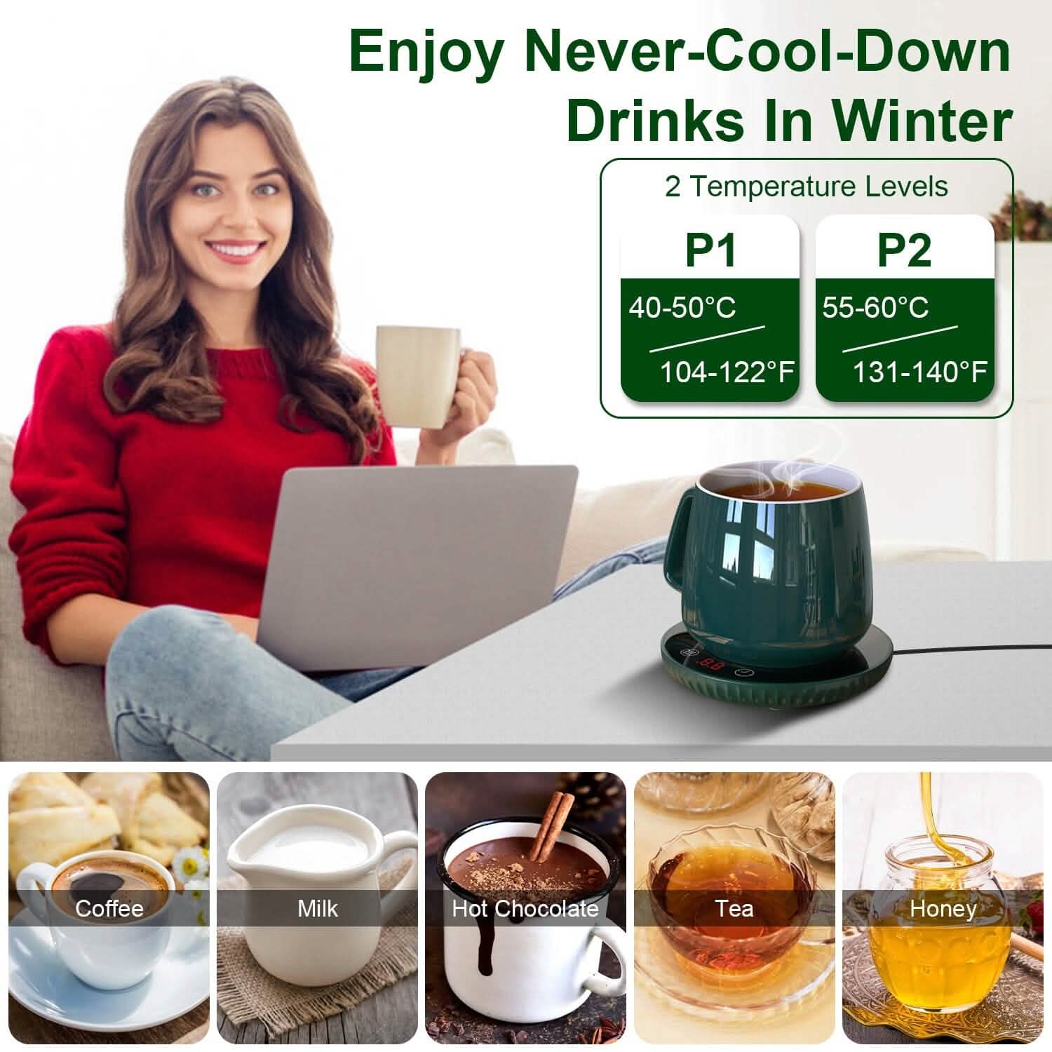 Desktop Electric Cup Warmer Auto Off Over Heating Protection Smart Timer Setting DailySale