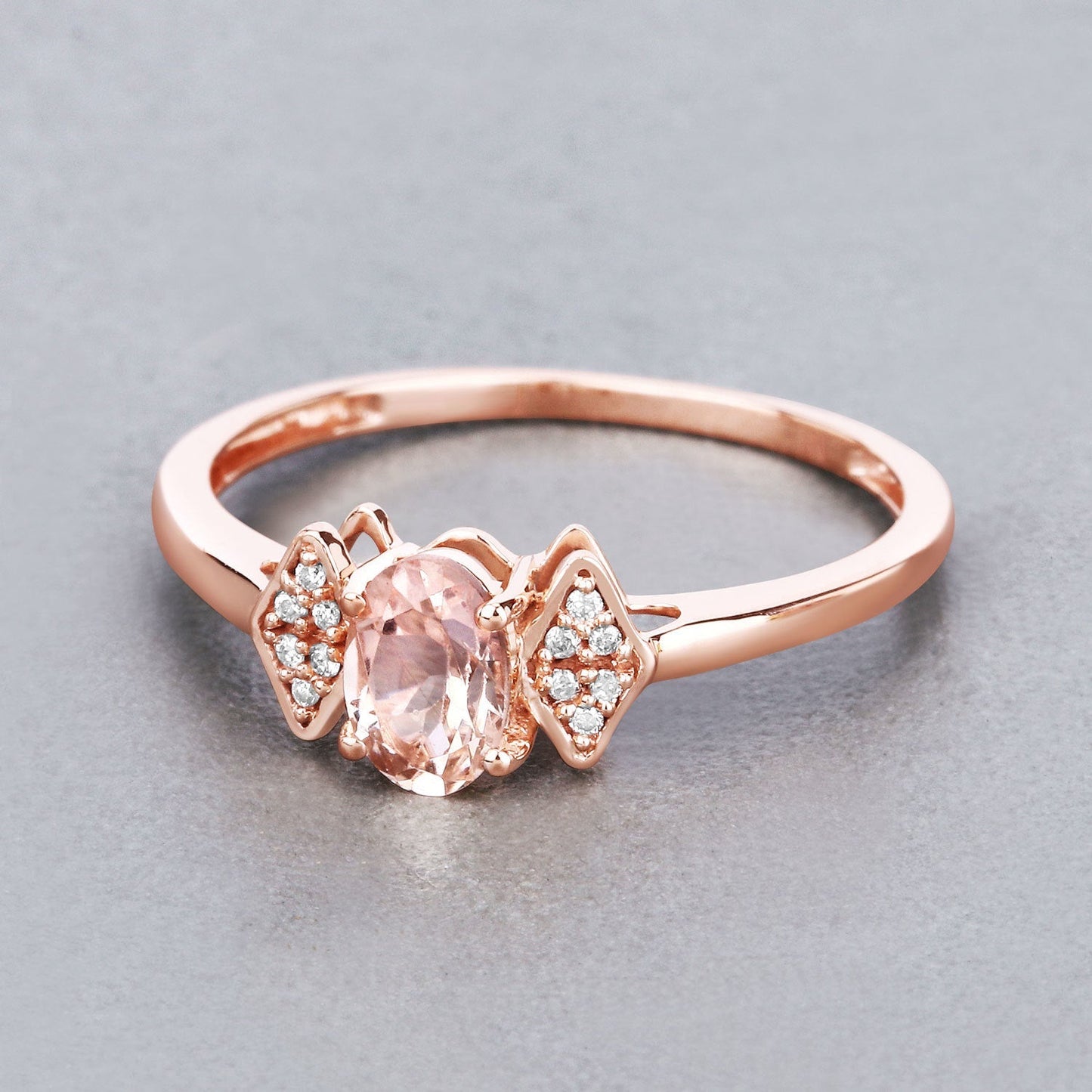 0.46 Carat Genuine Morganite and White Diamond 14K Rose Gold Ring Bids.com