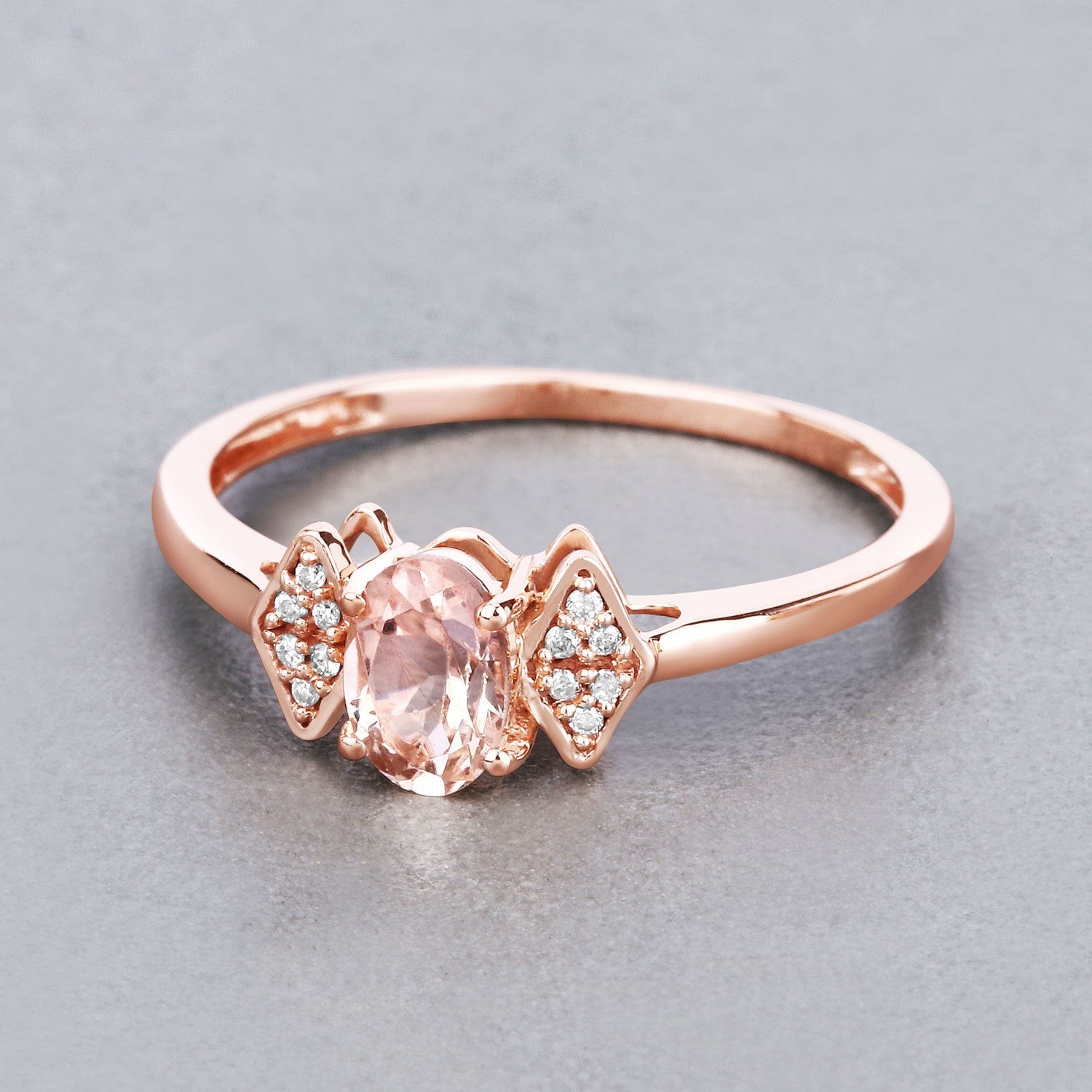 0.46 Carat Genuine Morganite and White Diamond 14K Rose Gold Ring Bids.com