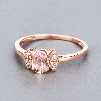 0.46 Carat Genuine Morganite and White Diamond 14K Rose Gold Ring Bids.com