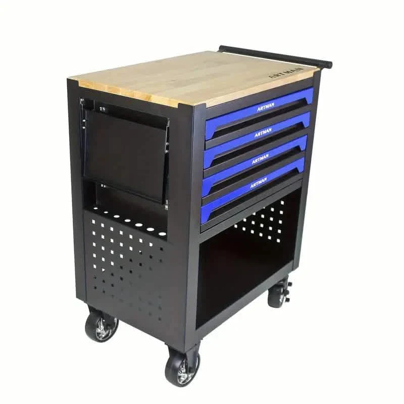 4 Drawers Multifunctional Tool Cart With Wheels And Wooden Top DailySale