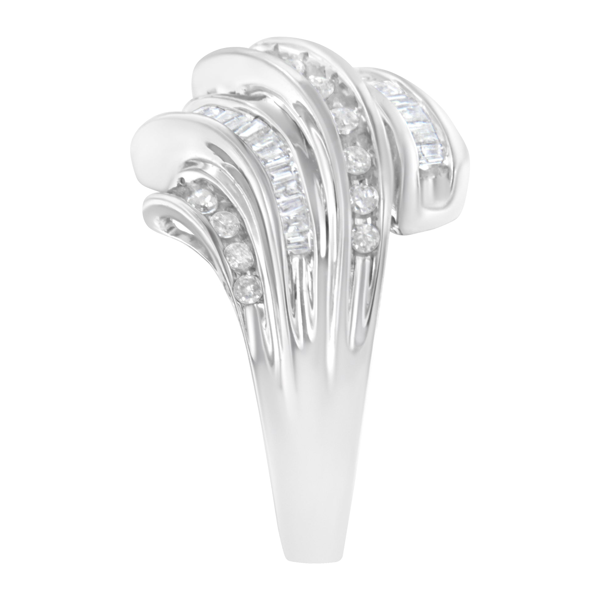 10K White Gold Round and Baguette Cut Diamond Channel Ring (3/4 Cttw, H-I Color, SI2-I1 Clarity) - Size 7 Bids.com