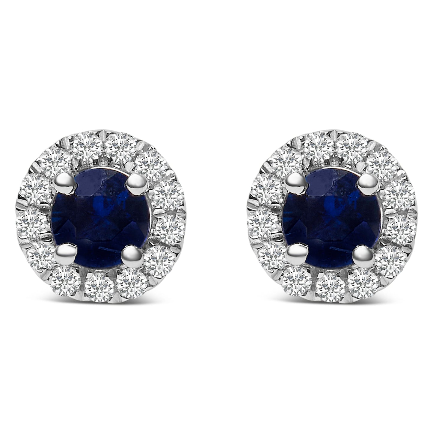 10K White Gold 3.25mm x 3.25mm Round Blue Sapphire and 1/10 Cttw Diamond Halo Stud Earrings (I-J Color, I1-I2 Clarity) Bids.com