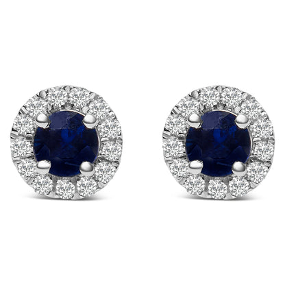 10K White Gold 3.25mm x 3.25mm Round Blue Sapphire and 1/10 Cttw Diamond Halo Stud Earrings (I-J Color, I1-I2 Clarity) Bids.com