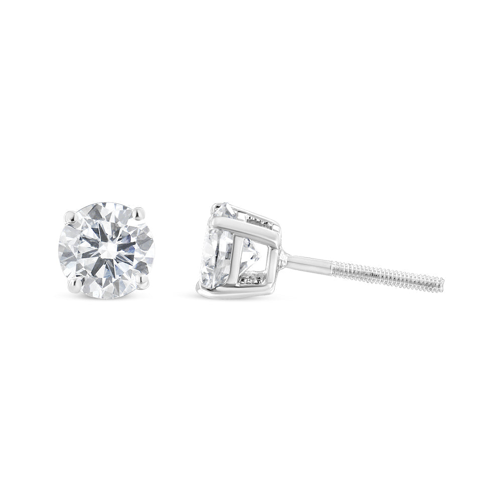 14K White Gold 1-1/2 Cttw Round Brilliant-Cut Diamond Classic 4-Prong Stud Earrings with Screw Backs (H-I Color, I1-I2 Clarity) Bids.com
