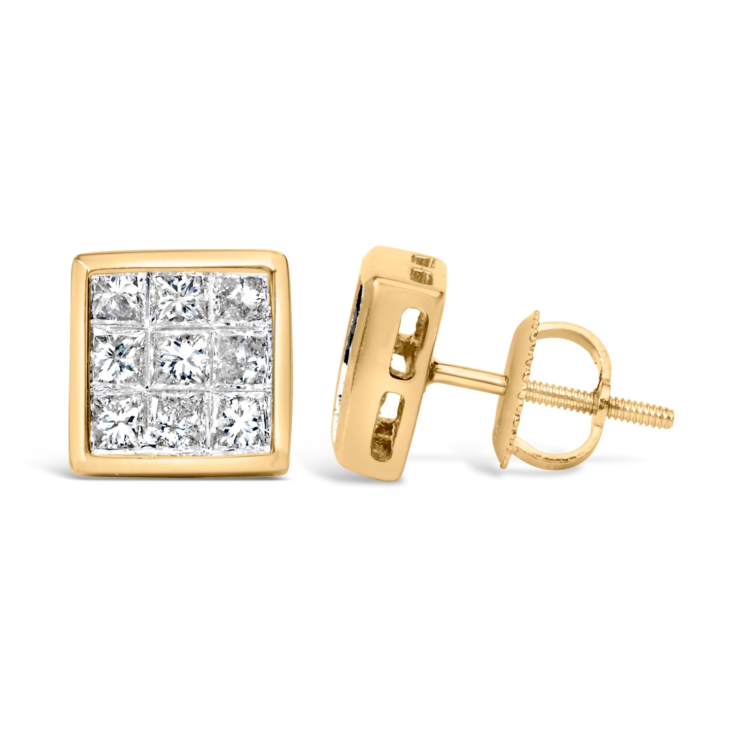 14K Yellow Gold 1.0 Cttw Princess Cut Diamond Composite Stud Earrings with Screw Backs (J-K Color, SI1-SI2 Clarity) Bids.com