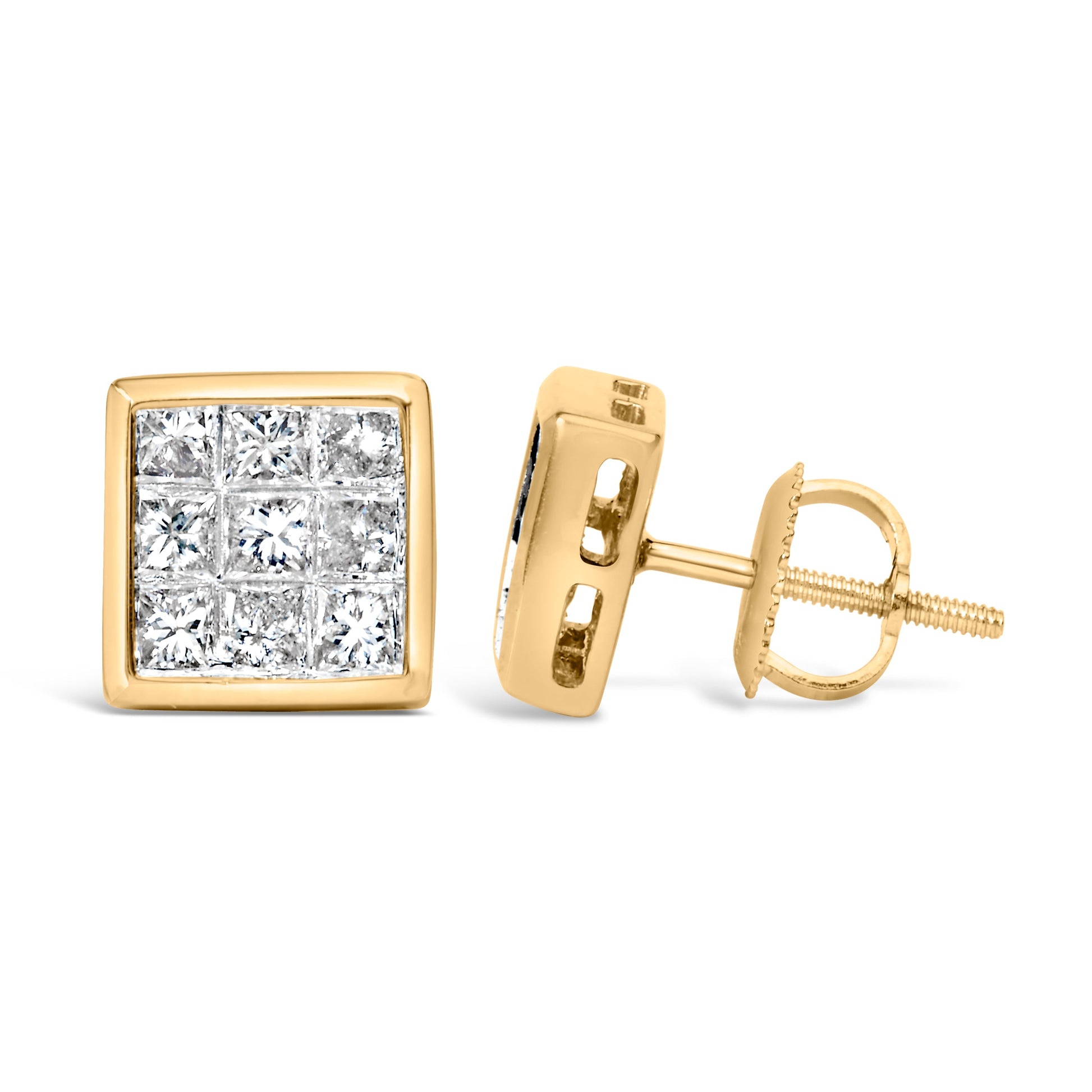 14K Yellow Gold 1.0 Cttw Princess Cut Diamond Composite Stud Earrings with Screw Backs (J-K Color, SI1-SI2 Clarity) Bids.com