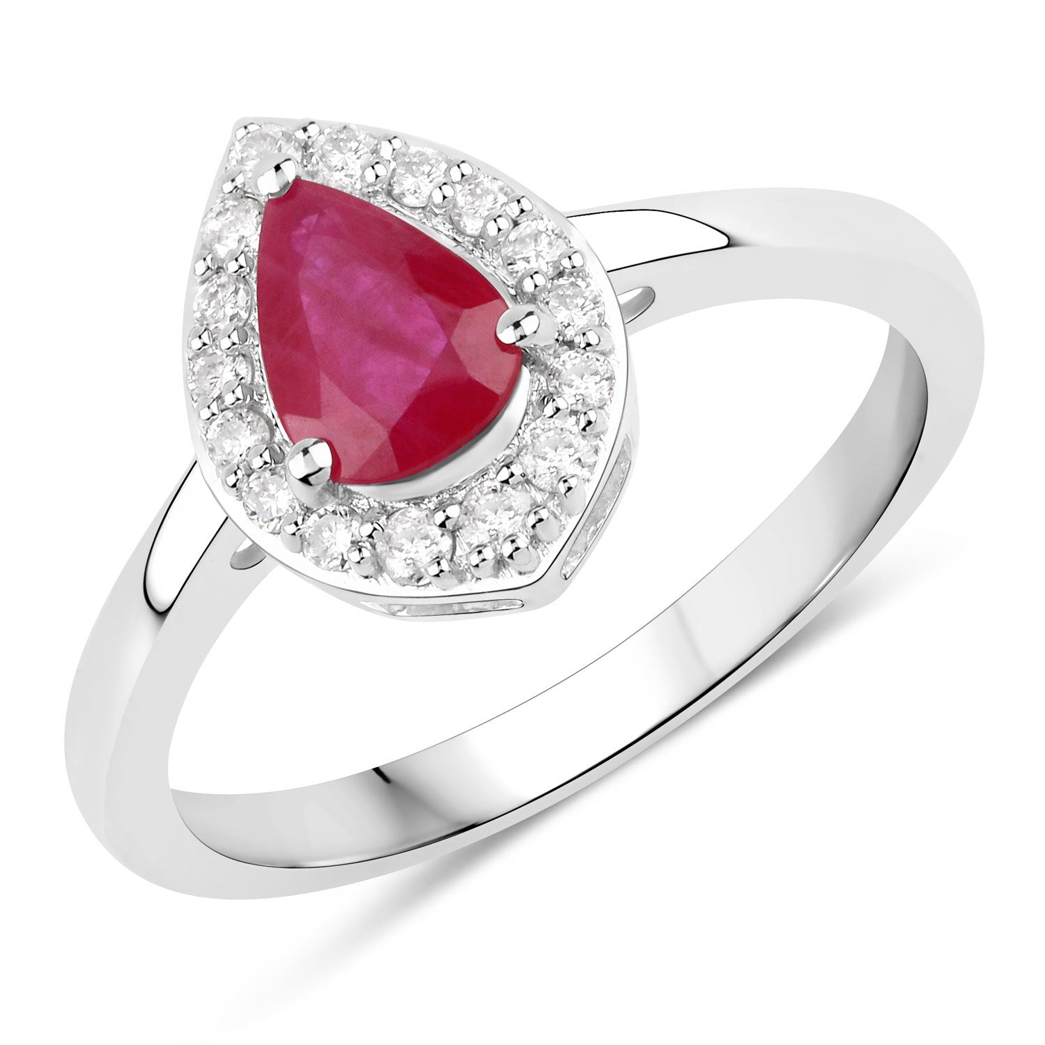 0.92 Carat Genuine Ruby and White Diamond 14K White Gold Ring Bids.com