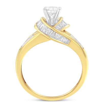 14K Two-Toned Gold Round, Baguette and Princess Cut Diamond Ring (1 1/8 Cttw, H-I Color, SI2-I1 Clarity) - Size 6 Bids.com
