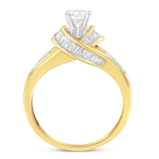 14K Two-Toned Gold Round, Baguette and Princess Cut Diamond Ring (1 1/8 Cttw, H-I Color, SI2-I1 Clarity) - Size 6 Bids.com