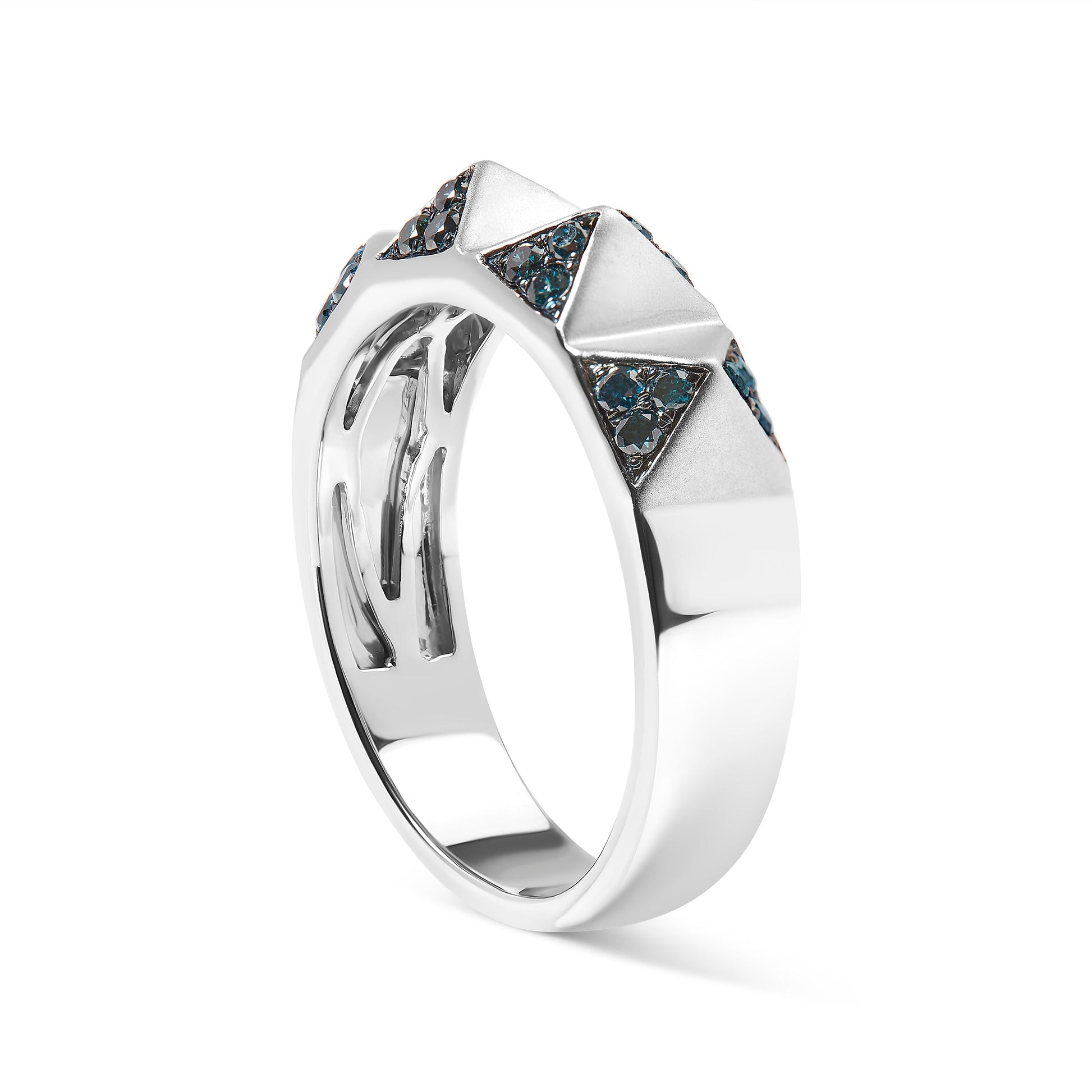 14K White Gold 1/4 Cttw Treated Blue Diamond Pyramid Band Ring (Blue Color, SI1-SI2 Clarity)- Size 7 Bids.com