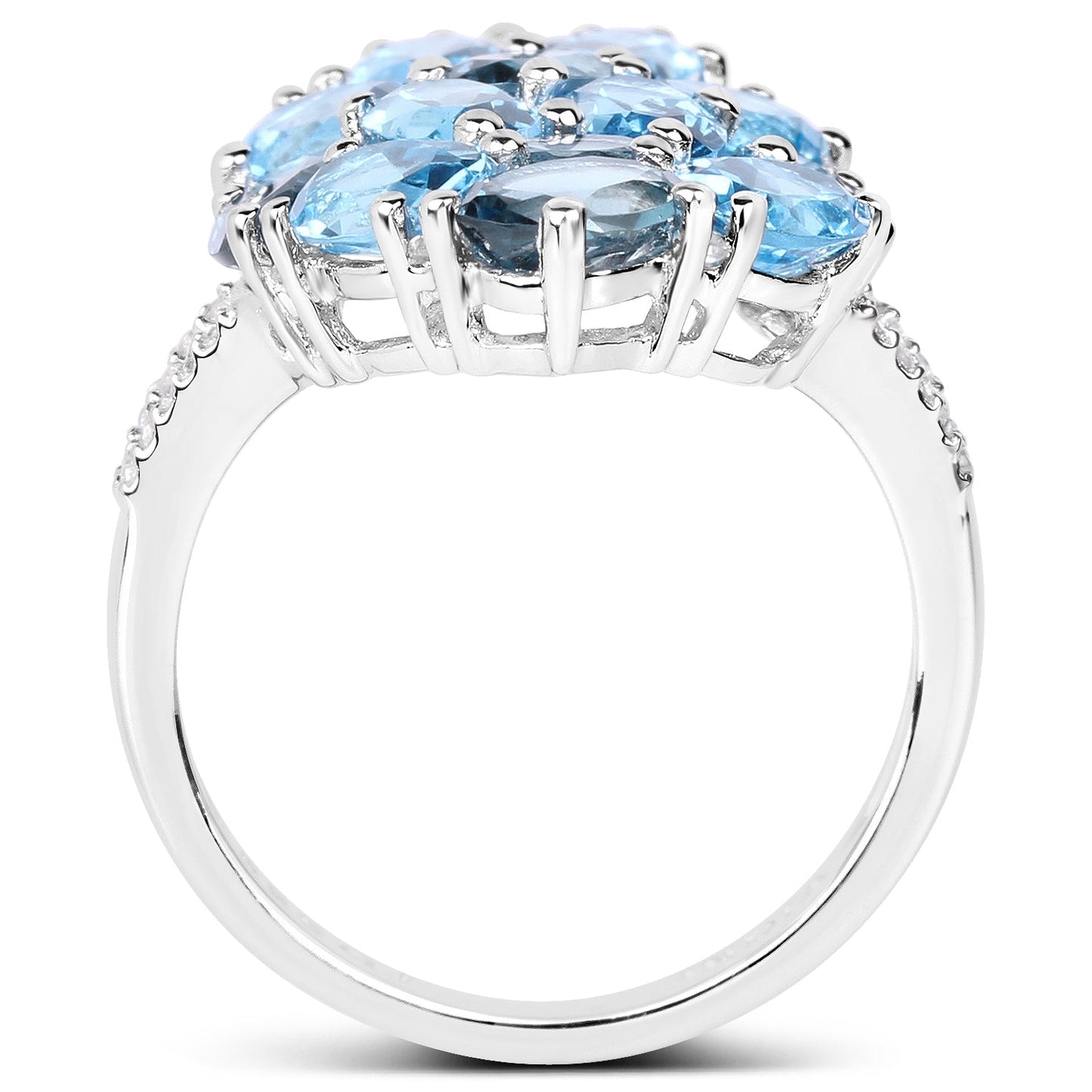 6.69 Carat Genuine Swiss Blue Topaz, London Blue Topaz and White Zircon .925 Sterling Silver Ring Bids.com