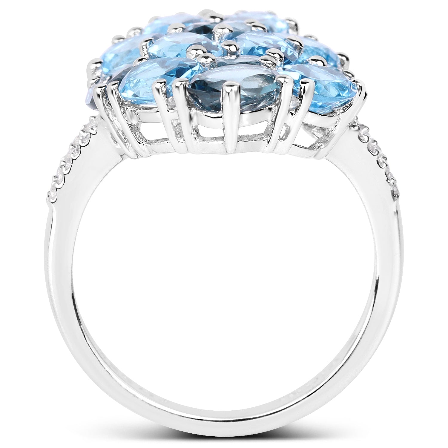 6.69 Carat Genuine Swiss Blue Topaz, London Blue Topaz and White Zircon .925 Sterling Silver Ring Bids.com