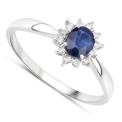 0.44 Carat Genuine Blue Sapphire and White Diamond 14K White Gold Ring Bids.com