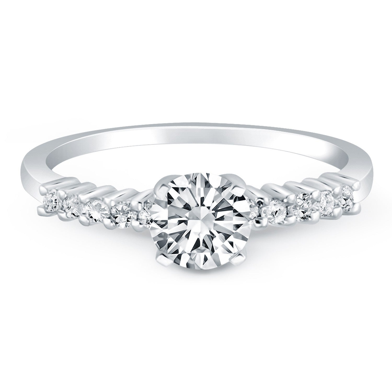 14k White Gold Shared Prong Accent Diamond Engagement Ring Bids.com