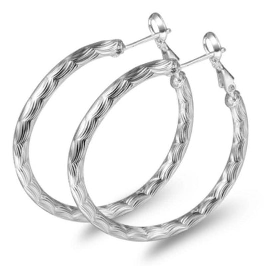 Diamond Cut Hoop Earrings In White Gold DailySale