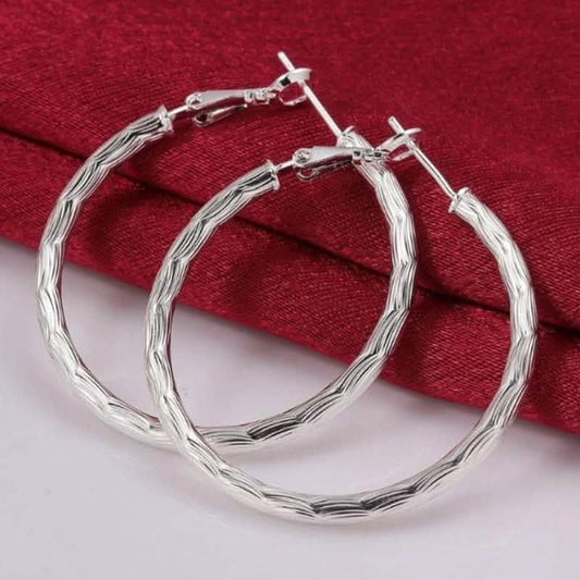 Diamond Cut Hoop Earrings In White Gold DailySale