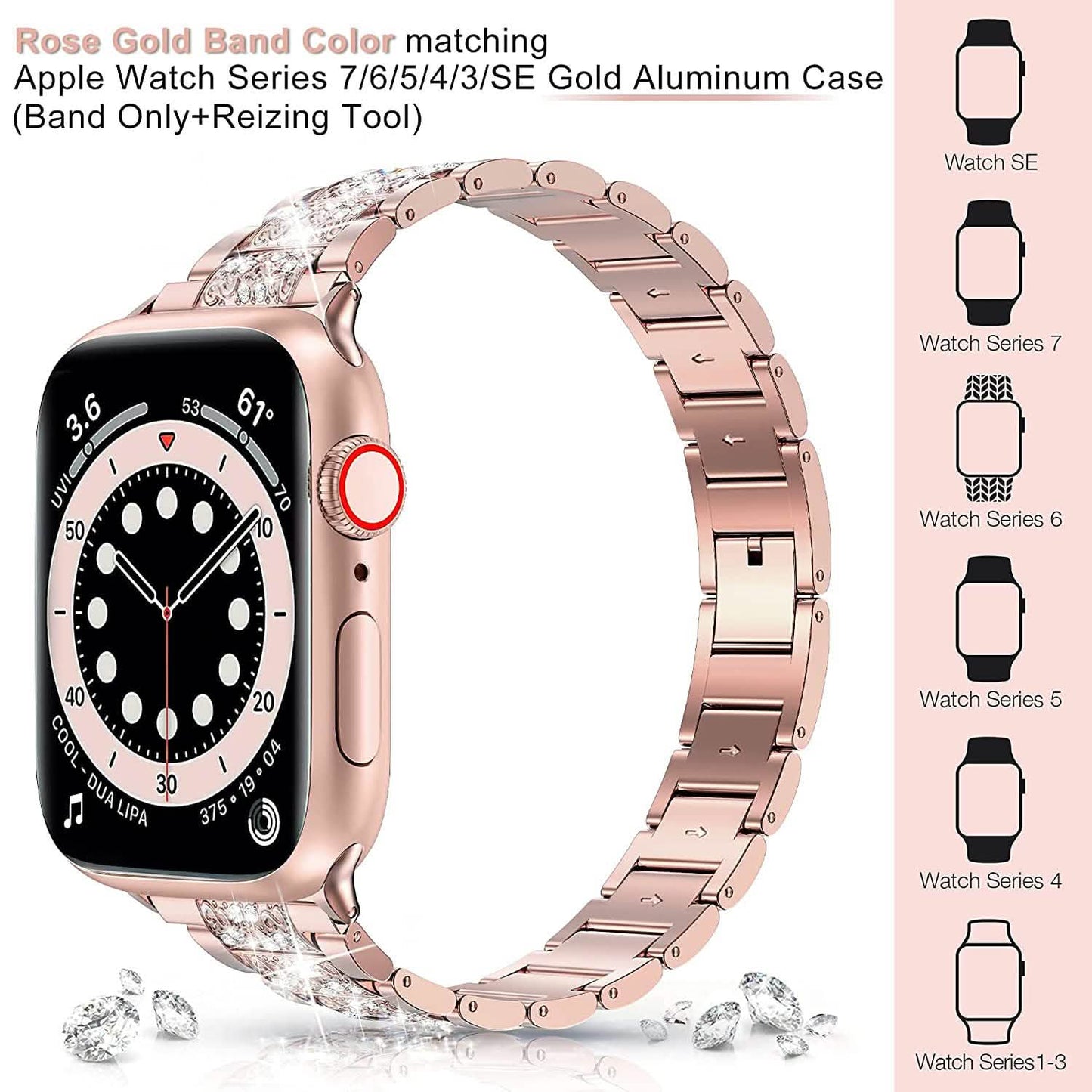 Diamond Rhinestone Stainless Steel Metal Wristband Strap DailySale