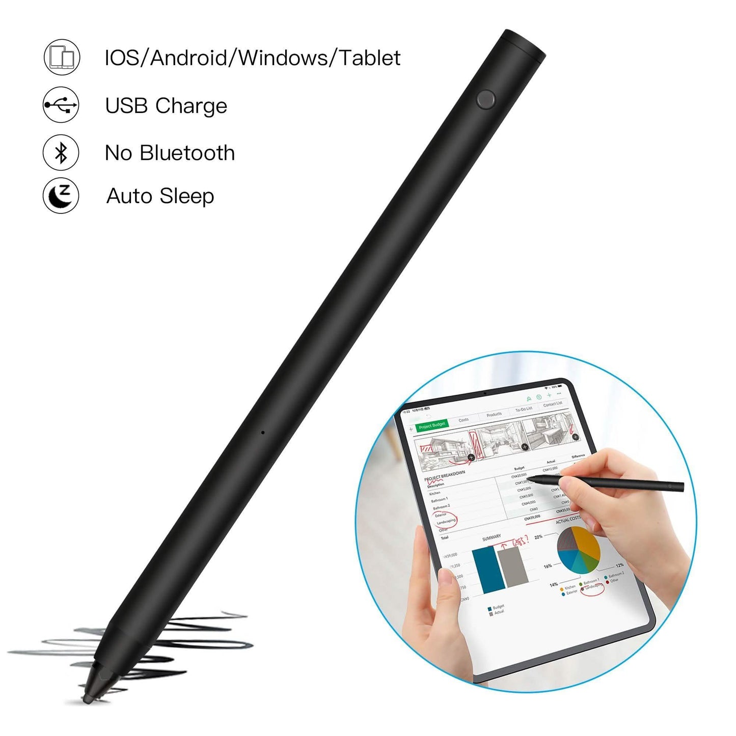 Digital Active Stylus Pen Pencil For iPad Android TouchScreen Fine Tip 1.5mm DailySale