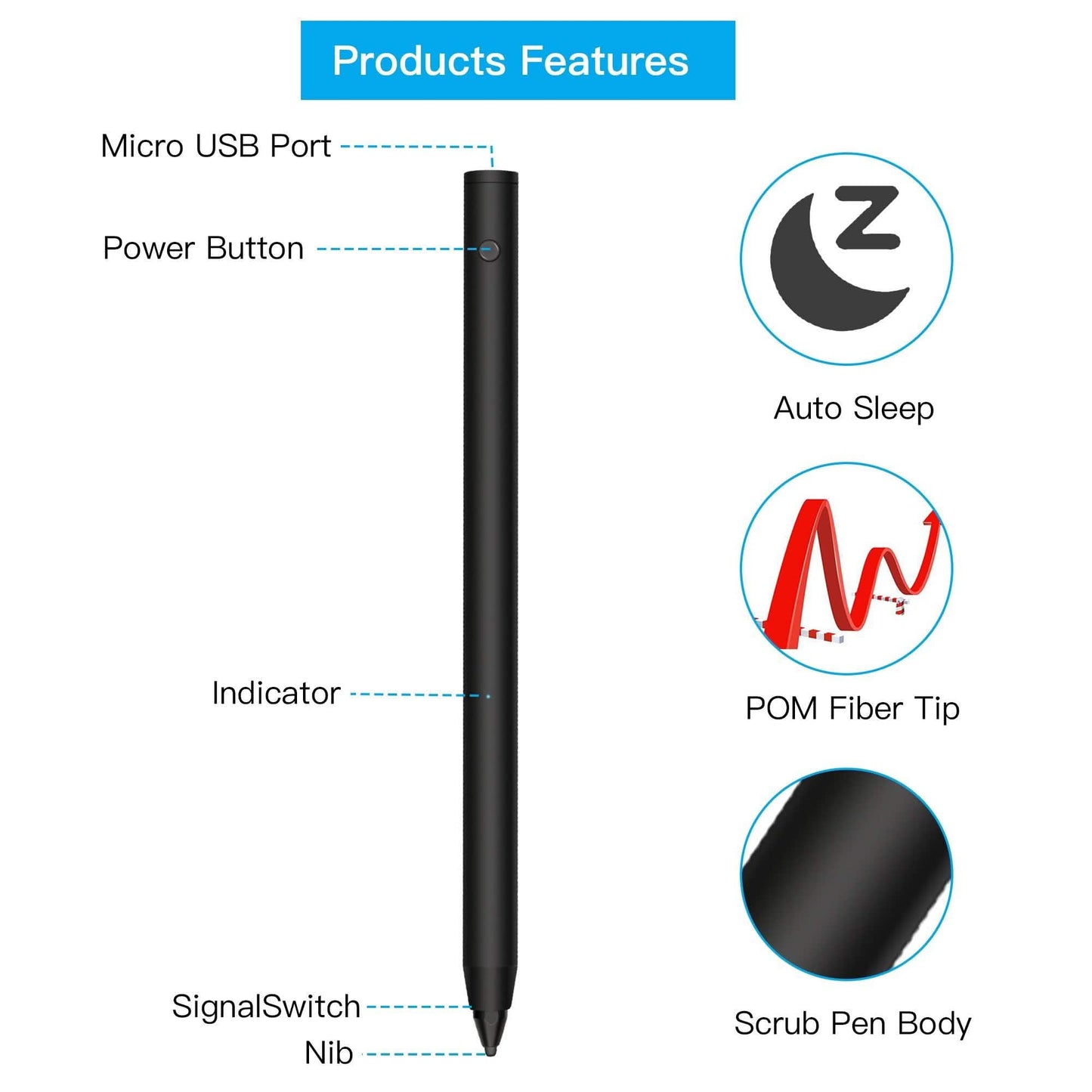 Digital Active Stylus Pen Pencil For iPad Android TouchScreen Fine Tip 1.5mm DailySale