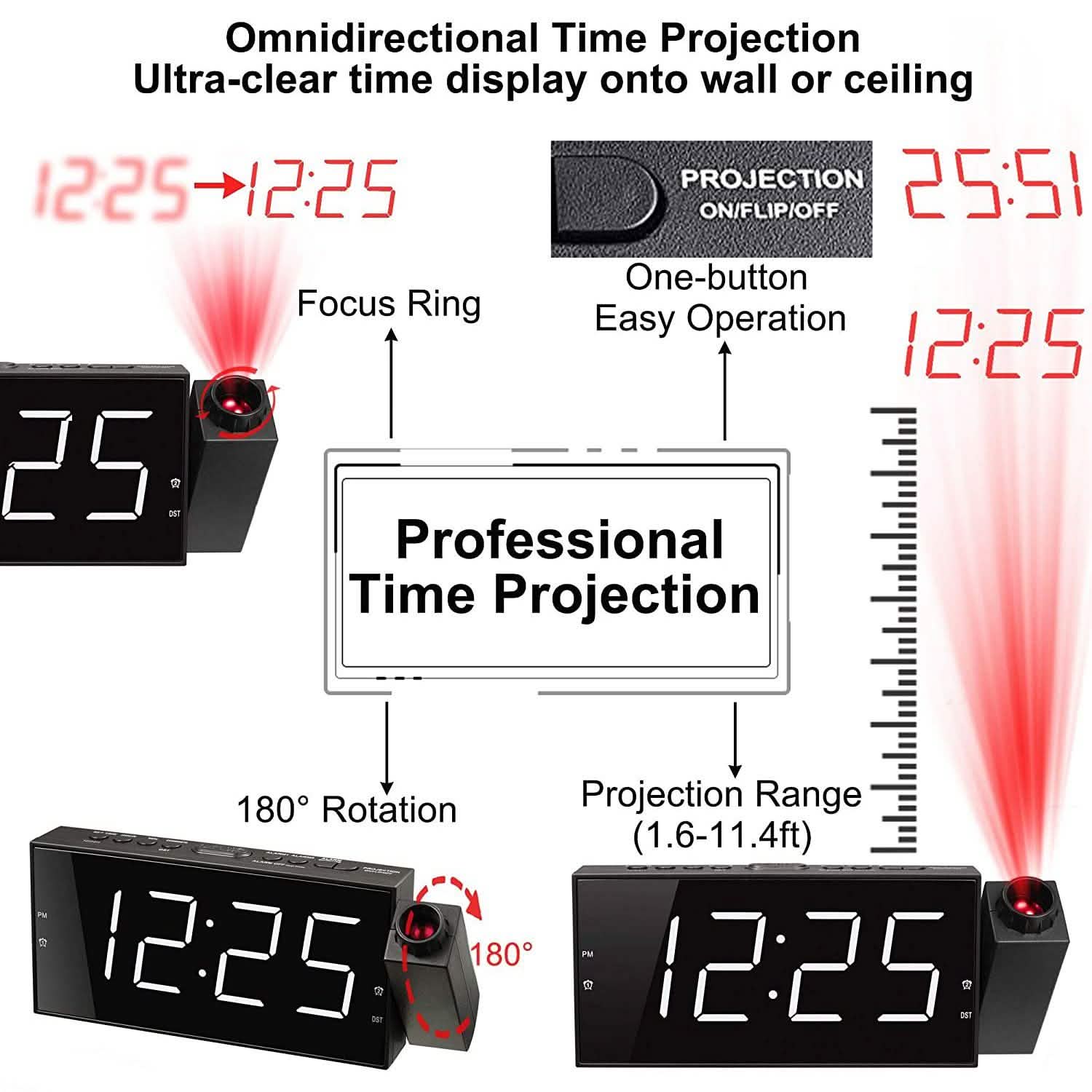 Digital Alarm Clock with Projection DailySale