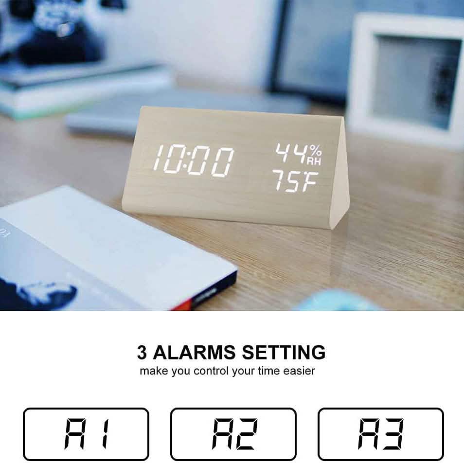 Digital Alarm Clock with Wooden Electronic LED Time Display DailySale