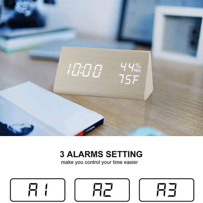 Digital Alarm Clock with Wooden Electronic LED Time Display DailySale