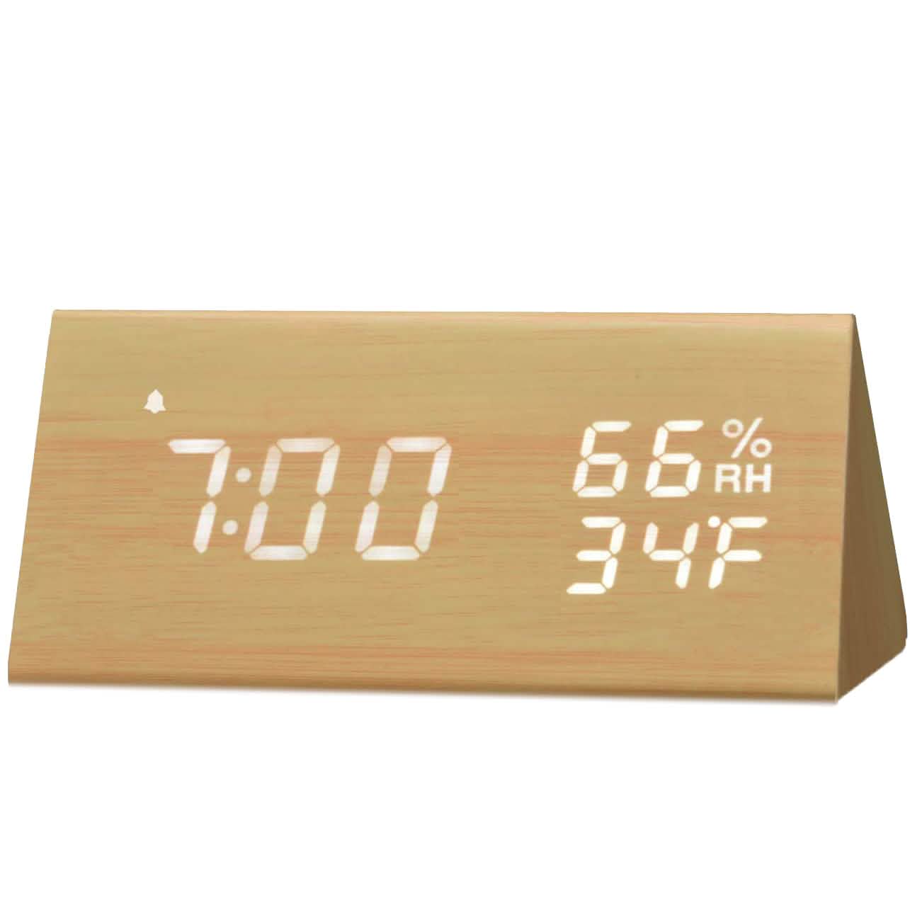 Digital Alarm Clock with Wooden Electronic LED Time Display DailySale