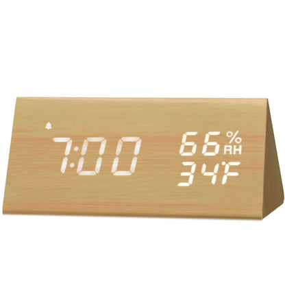 Digital Alarm Clock with Wooden Electronic LED Time Display DailySale