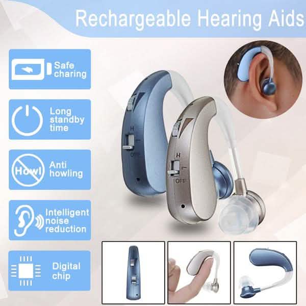 Digital Rechargeable Hearing Aids Acousticon Amplifier Audiphone Behind Ear Sound DailySale