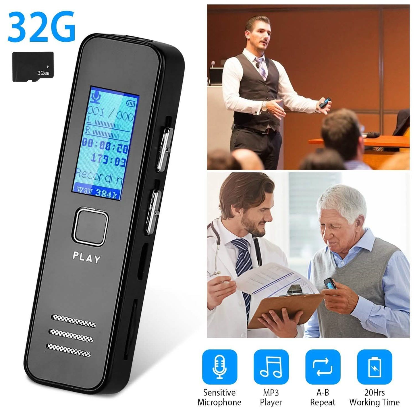 Digital Voice Recorder 32GB HD Sound Audio Recorder DailySale