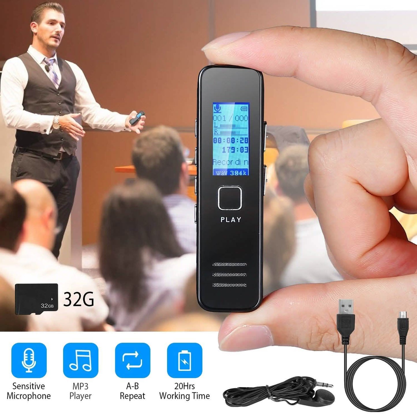 Digital Voice Recorder 32GB HD Sound Audio Recorder DailySale