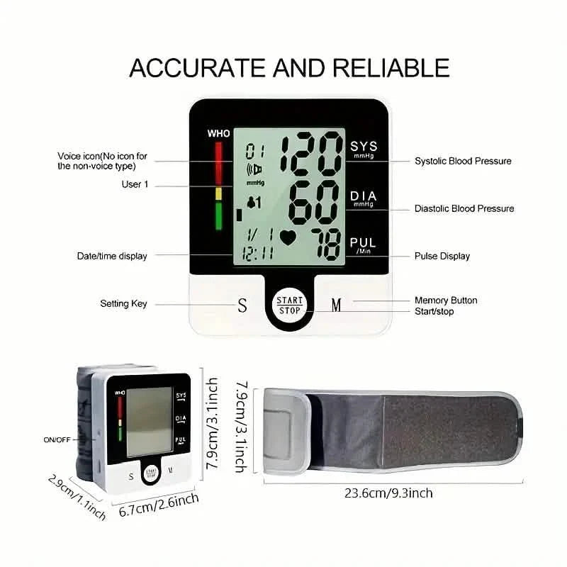 Digital Wrist Blood Pressure Monitor for Adults - Voice-Activated, Heart Rate & Adjustable Cuff DailySale