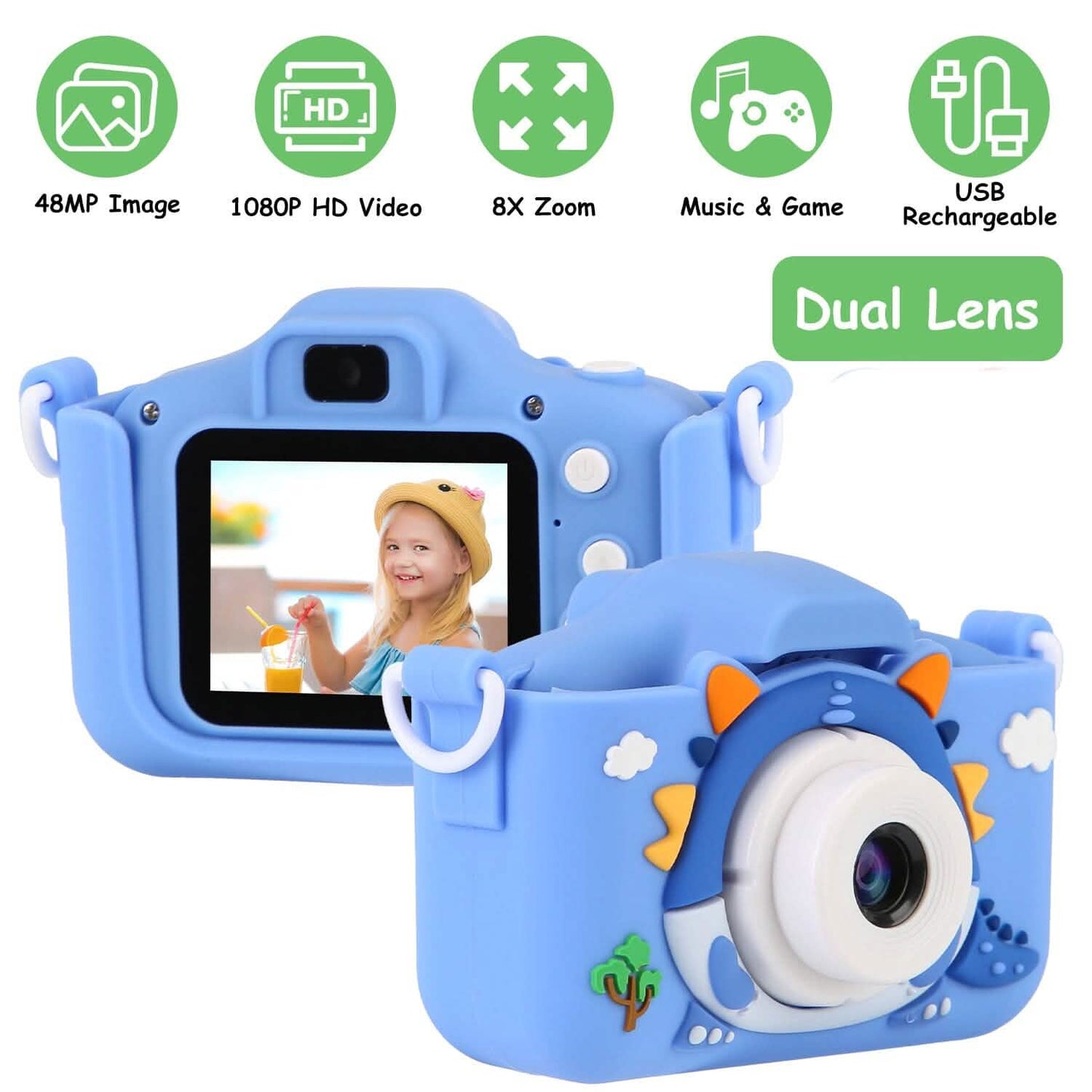 Dinosaur Kids Selfie 48MP 1080P HD Cartoon Digital Camera DailySale