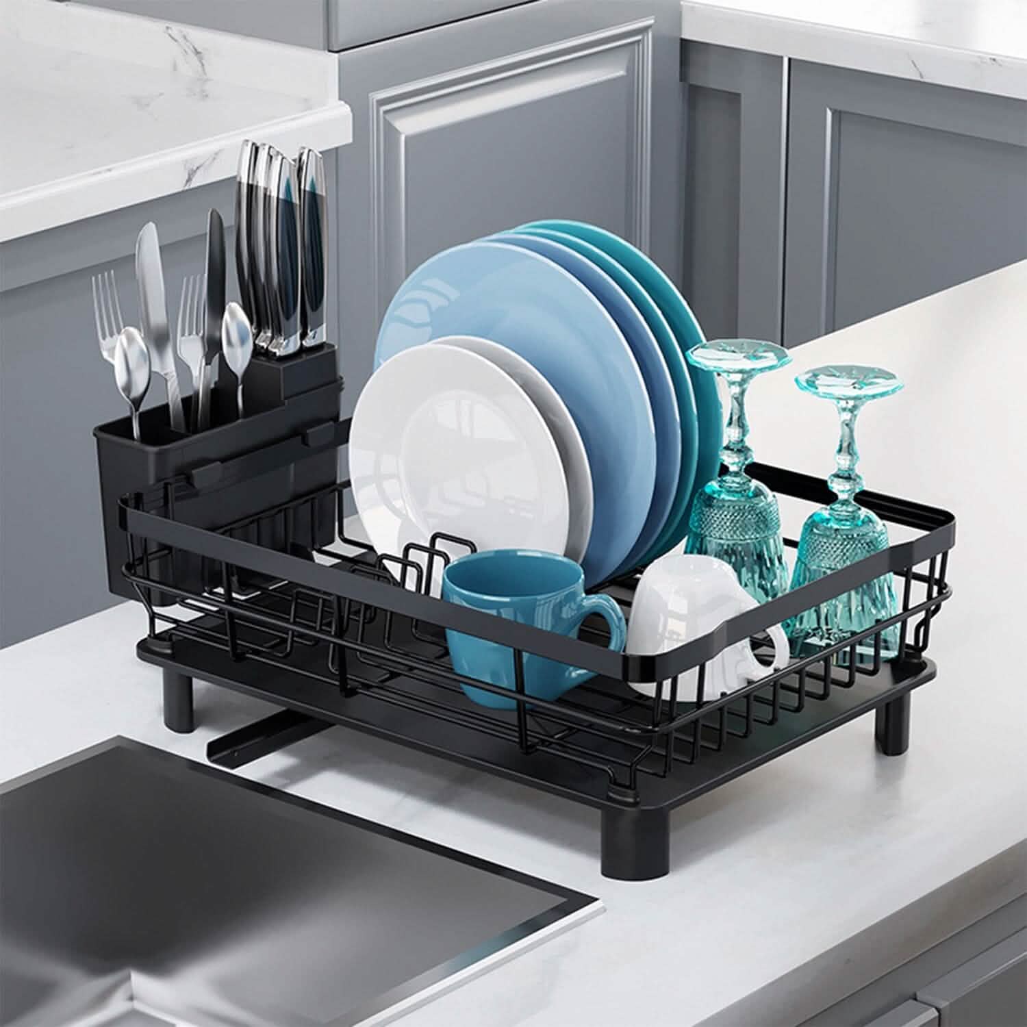 Dish Drying Rack Drain Board Utensil Holder Organizer DailySale