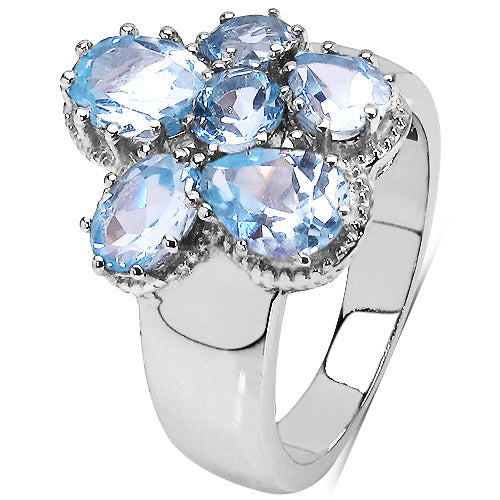 3.56 Carat Genuine Blue Topaz .925 Sterling Silver Cluster Ring Bids.com