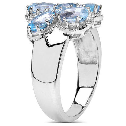 3.56 Carat Genuine Blue Topaz .925 Sterling Silver Cluster Ring Bids.com