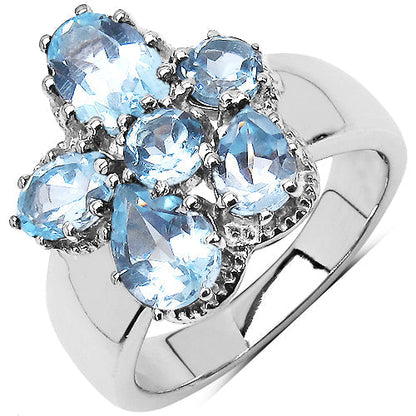 3.56 Carat Genuine Blue Topaz .925 Sterling Silver Cluster Ring Bids.com