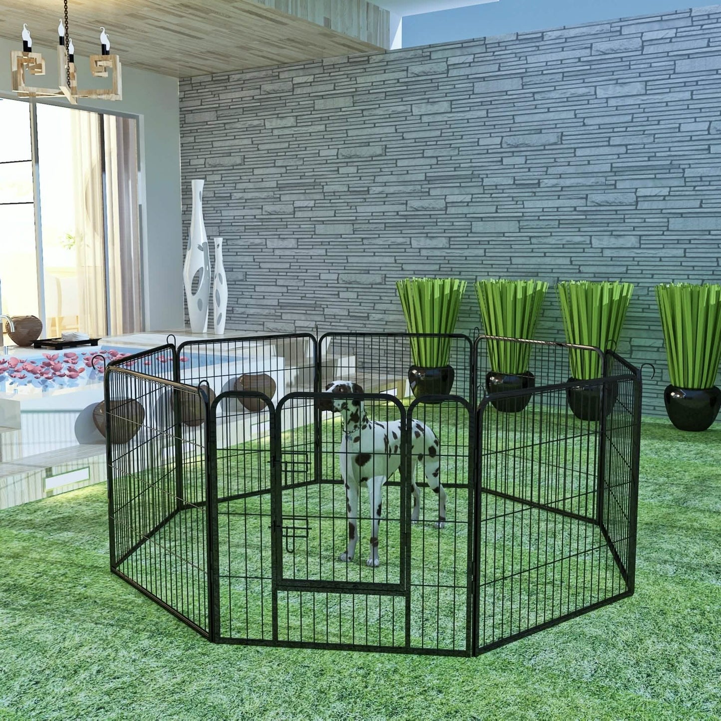 Dog Fence and Pet Playpen, Heavy Duty Foldable Metal 8 Panels Dog Pen 31.5" Height DailySale