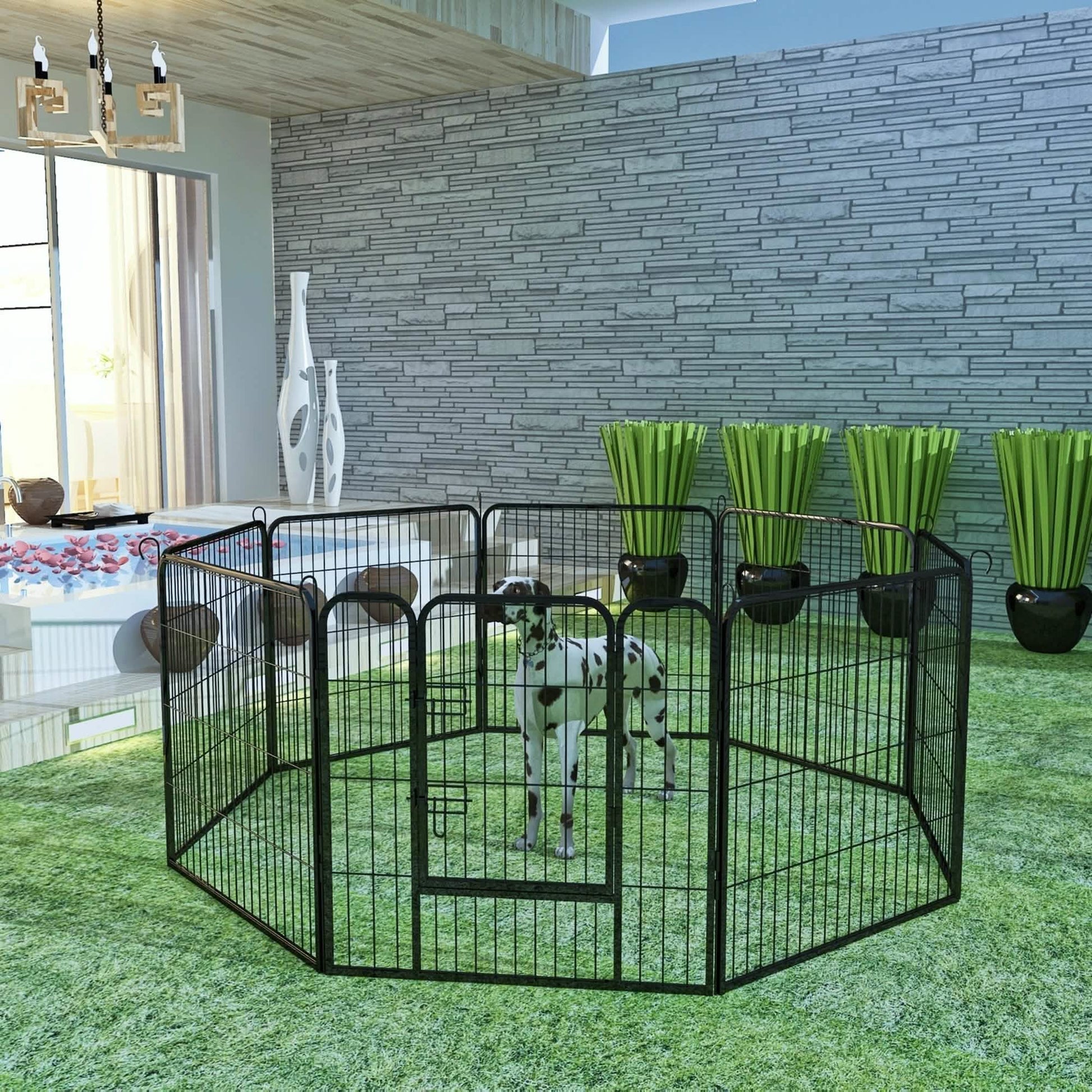 Dog Fence and Pet Playpen, Heavy Duty Foldable Metal 8 Panels Dog Pen 31.5" Height DailySale