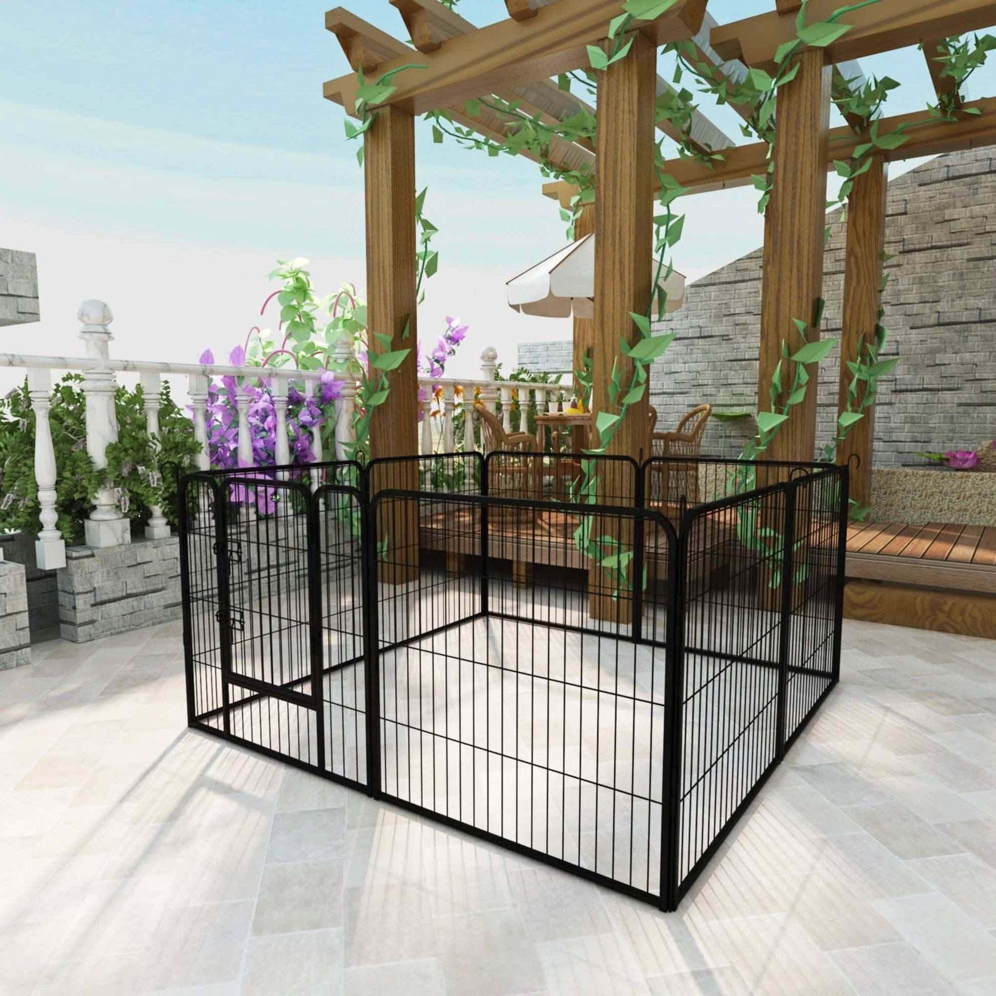 Dog Fence and Pet Playpen, Heavy Duty Foldable Metal 8 Panels Dog Pen 31.5" Height DailySale