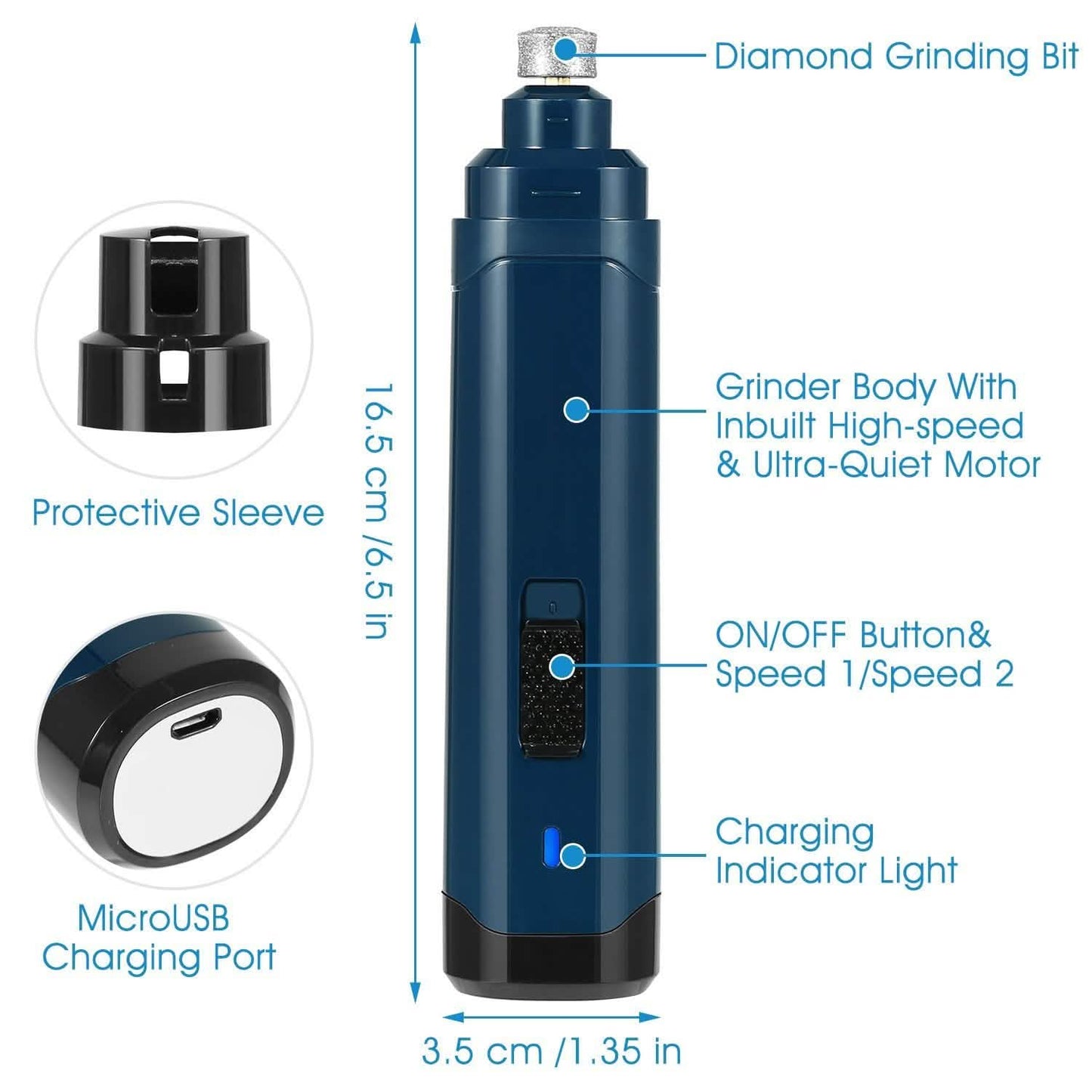 Dog Nail Grinder 2 Speeds Quiet USB Rechargeable DailySale